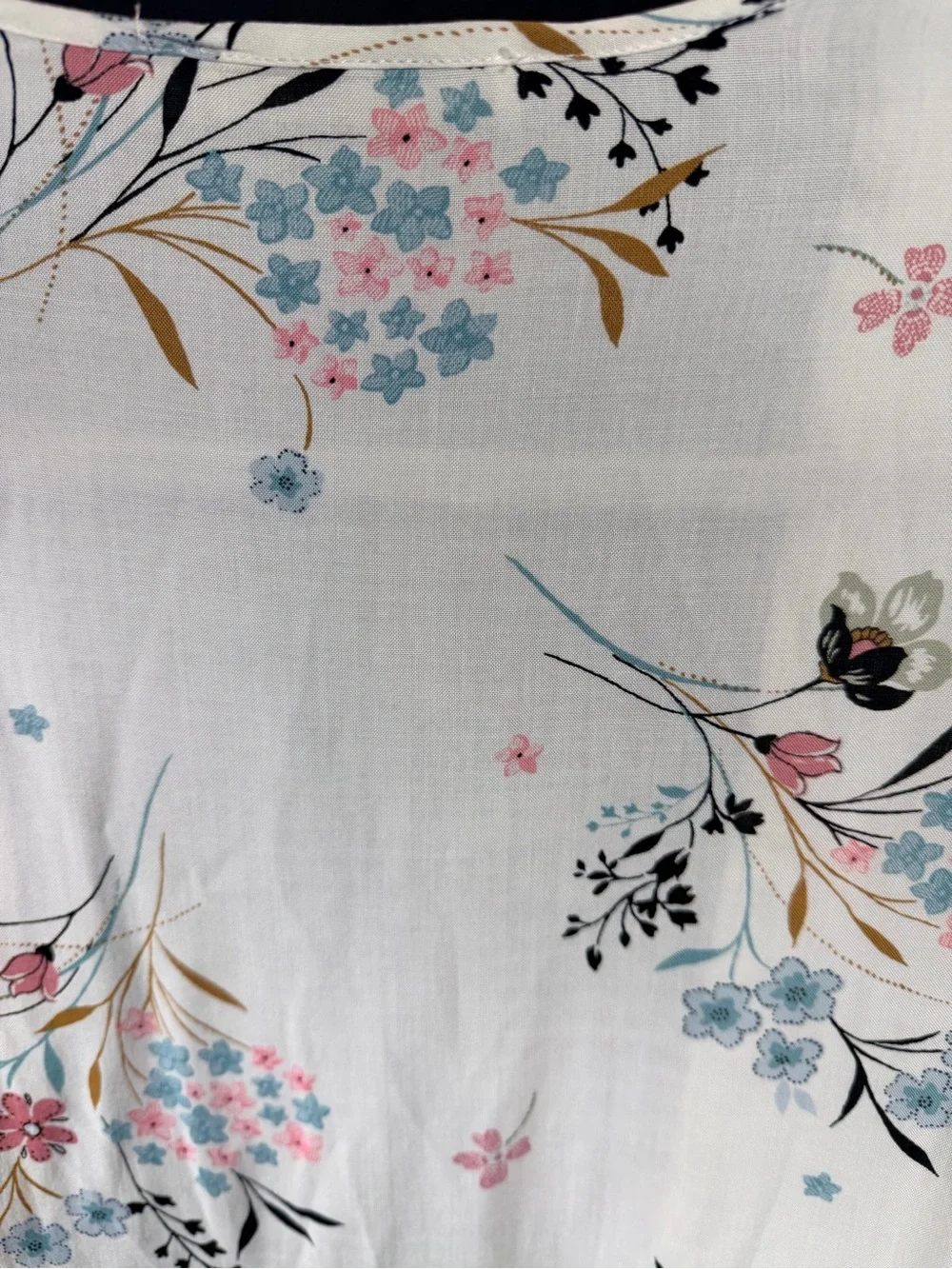 ANDREE BY UNIT Cream Floral Kimono Robe Coverup with Pink & Blue Accents Large